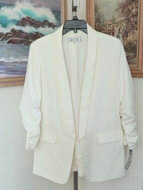 Tahari Cream Open-Front Shawl Collar Blazer